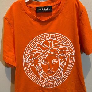 Versace Vibrant Orange Tee with Iconic White Medusa